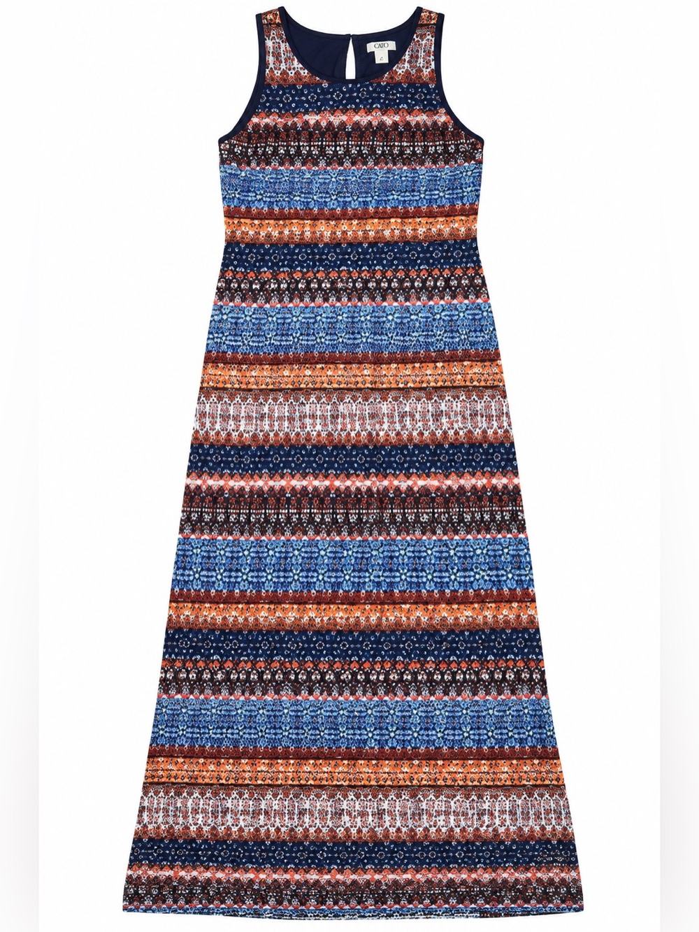 Cato Striped Printed Maxi Dress in Navy, Blue & Orange